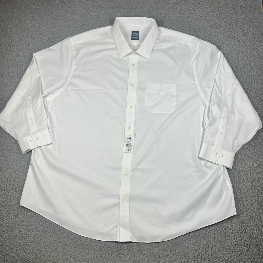 Brooks Brothers Dress Shirt Mens 20-34/35 Non-Iron Stretch White Big & Tall